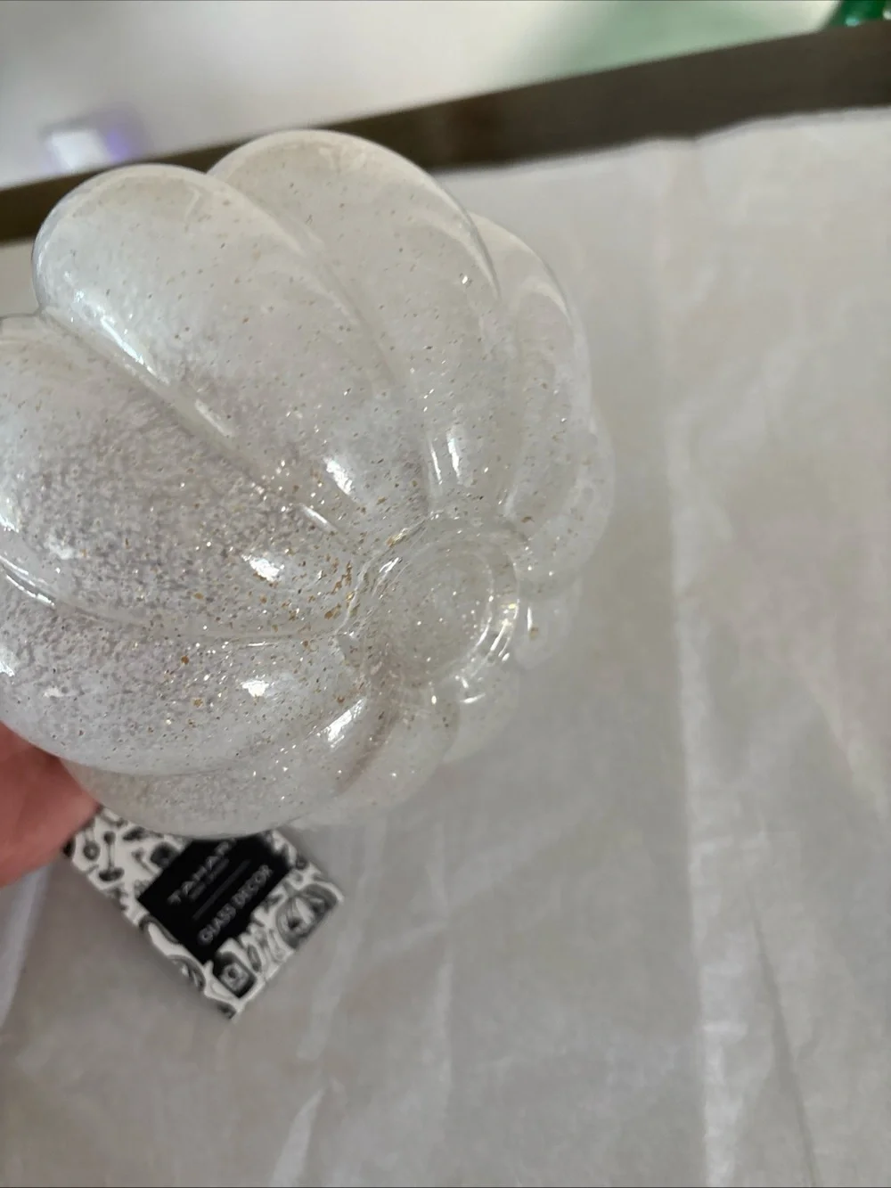 Handblown Glass White with Gold colored Pumpkin